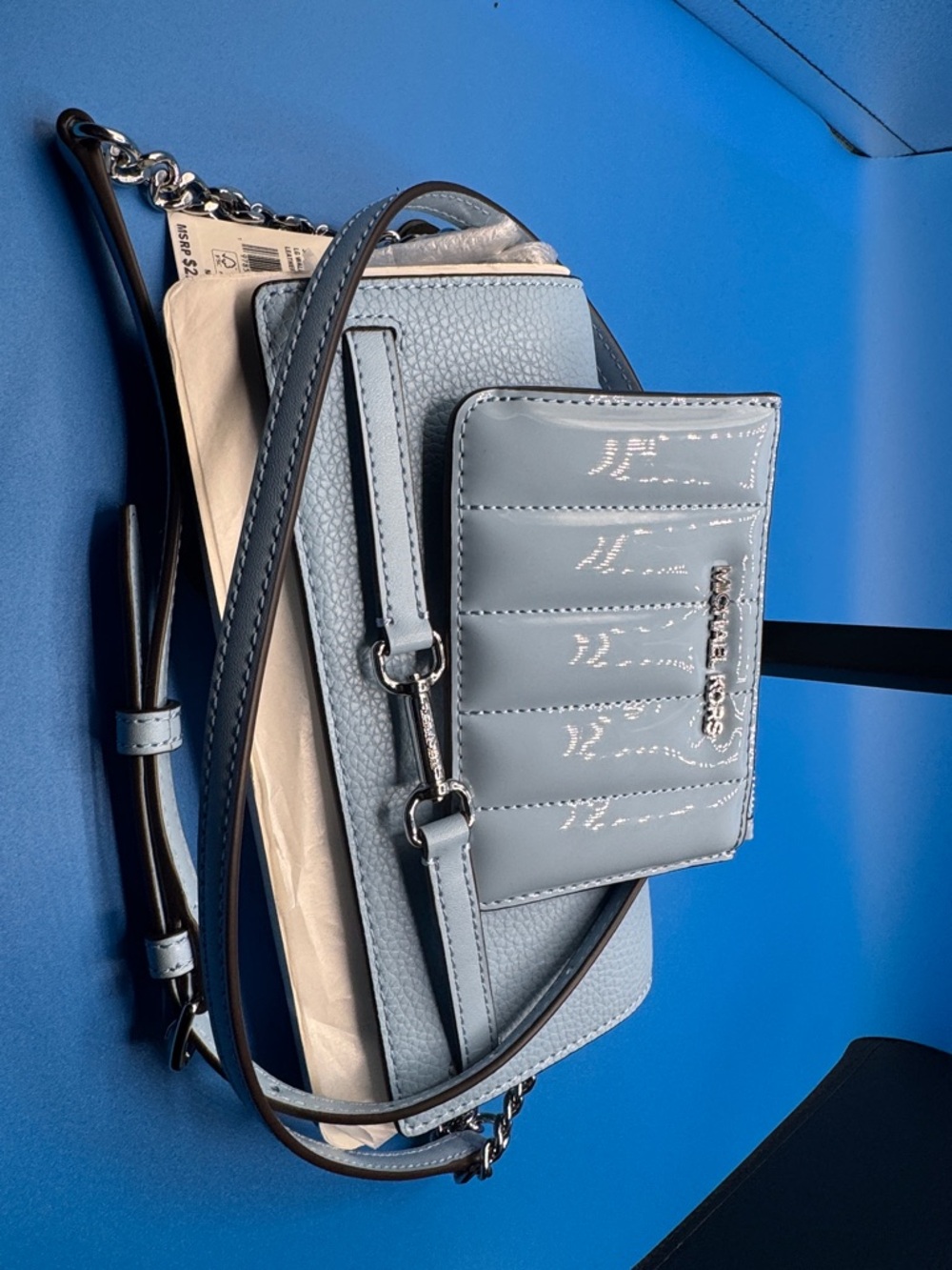 Michael Kors Powder Blue Quilted & Pebbled Leather Crossbody & Wallet Bundle - Picture 2 of 11